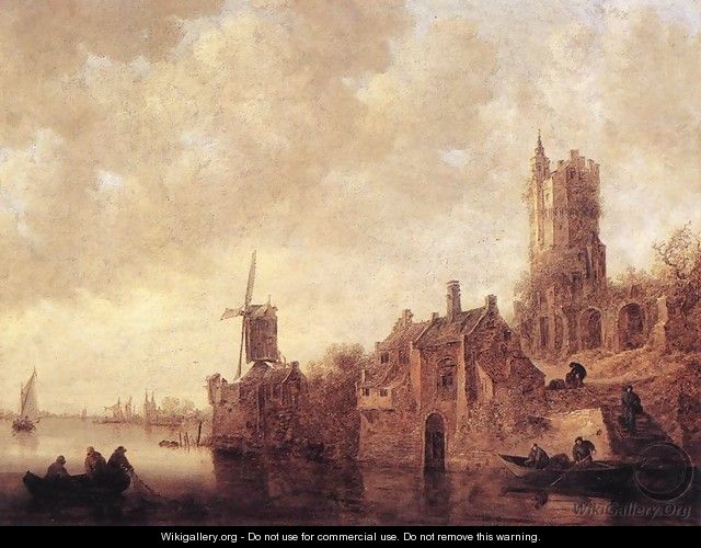 River Landscape with a Windmill and a Ruined Castle 1644 - Jan van Goyen