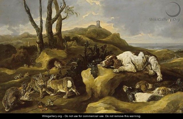 Spaniels Stalking Rabbits in the Dunes 1658 - Jan Fyt