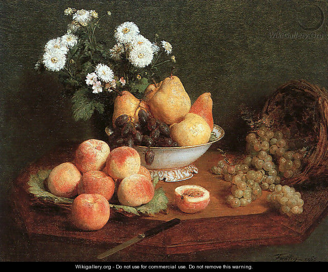Flowers & Fruit on a Table 1865 - Ignace Henri Jean Fantin-Latour