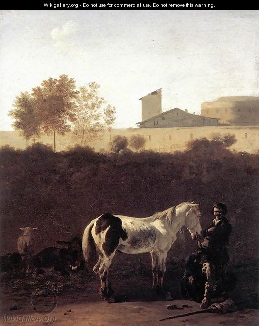 Italian Landscape with Herdsman and a Piebald Horse c. 1675 - Karel Dujardin