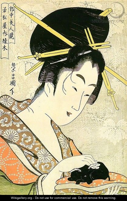 Midoriki from the Wakamatsuya Establishment, from the series "Contest of Beauties in the Pleasure District" 1795-96 - Chokosai Eisho