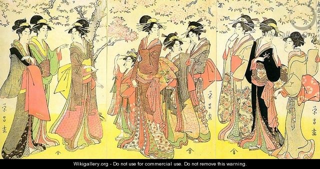 Hanogi from the Ogiya Establishment and Others, triptych, 1789-1801 - Chokosai Eisho