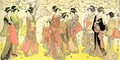 Hanogi from the Ogiya Establishment and Others, triptych, 1789-1801 - Chokosai Eisho