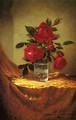 A Glass Of Roses On Gold Cloth - Martin Johnson Heade