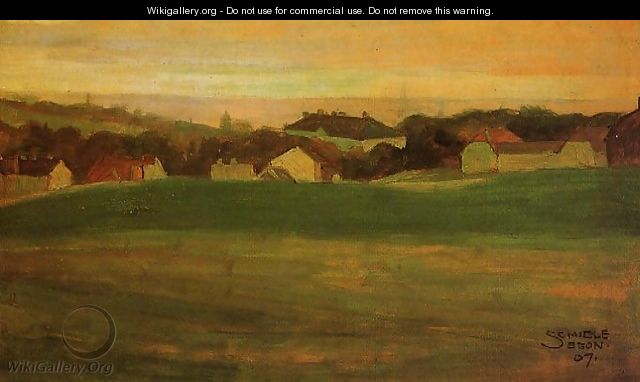 Meadow With Village In Background II - Egon Schiele