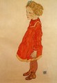 Little Girl With Blond Hair In A Red Dress - Egon Schiele
