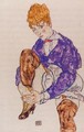 Portrait Of The Artists Wife Seated Holding Her Right Leg - Egon Schiele