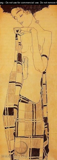 Standing Girl In A Plaid Garment - Egon Schiele