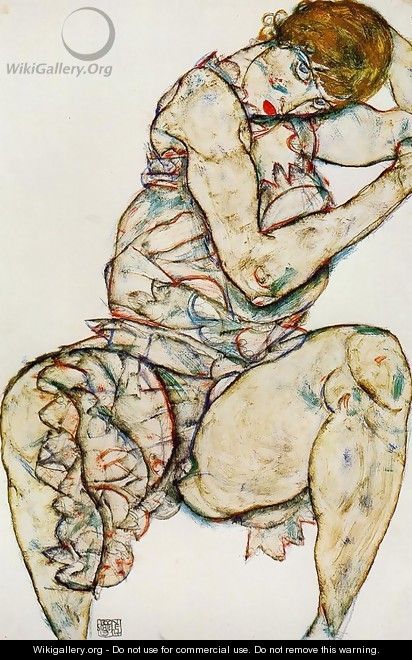 Seated Woman With Her Left Hand In Her Hair - Egon Schiele