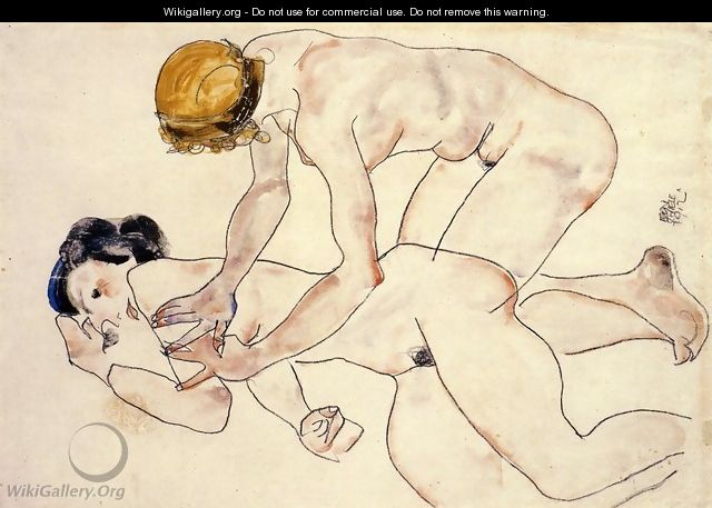 Two Female Nudes One Reclining One Kneeling Aka The Friends - Egon Schiele