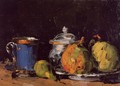 Sugar Bowl Pears And Blue Cup - Paul Cezanne