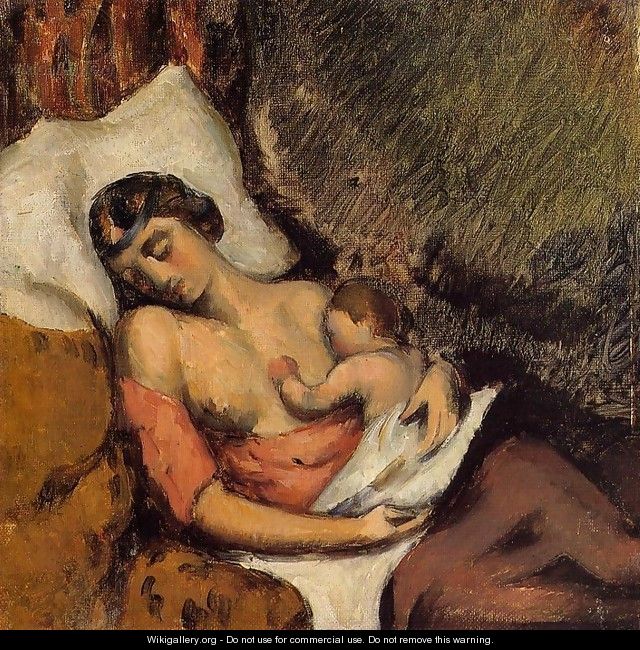 Hortense Breast Feeding Paul - Paul Cezanne