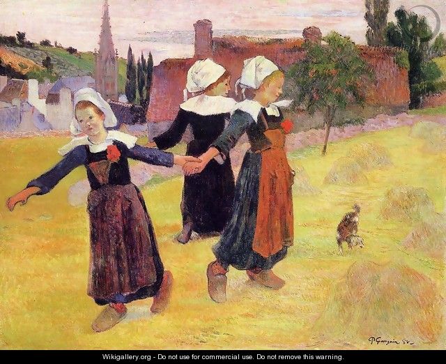 Breton Girls Dancing Aka Dancing A Round In The Haystacks - Paul Gauguin Breton Girls Dancing Aka Dancing A Round In The Haystacks - Paul Gauguin