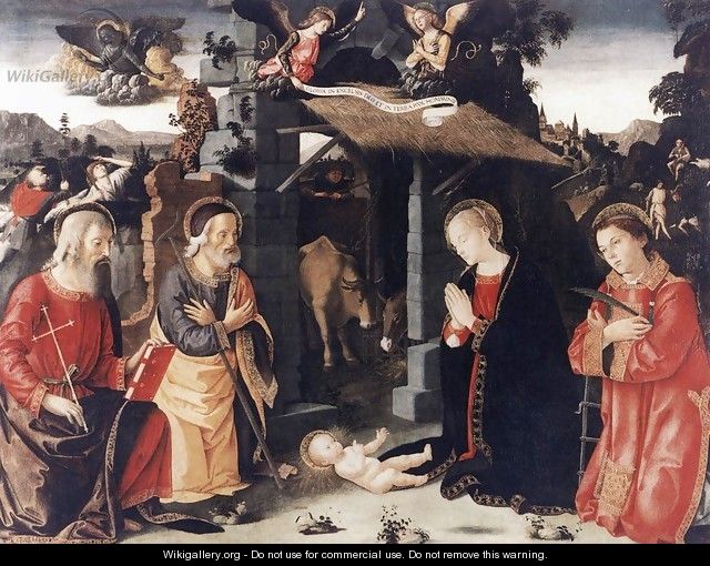 Nativity with Sts Lawrence and Andrew 1480-85 - Romano Antoniazzo