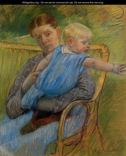 Mathilde Holding A Baby Who Reaches Out To The Right - Mary Cassatt