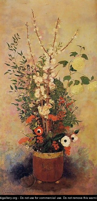 Vase Of Flowers With Branches Of A Flowering Apple Tree - Odilon Redon