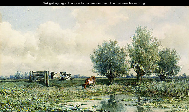 A Summer Landscape With Grazing Cows - Willem Roelofs