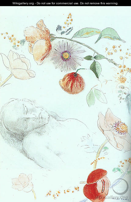 Bust Of A Man Asleep Amid Flowers - Odilon Redon
