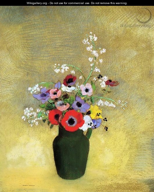 Flowers In A Green Pitcher - Odilon Redon