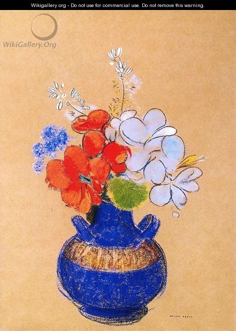 Flowers In A Blue Vase - Odilon Redon