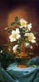 White Cherokee Roses In A Salamander Vase - Martin Johnson Heade