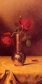 Two Red Roses In A Bronze Vase - Martin Johnson Heade