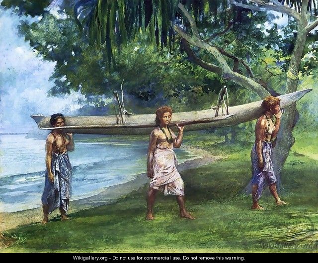 Girls Carrying A Canoe Vaiala In Samoa 1891 Portraits Of Otaota Daughter Of The Preacher And Our Next Neighbor Saikumu The First Girl Is Faaifi - John La Farge