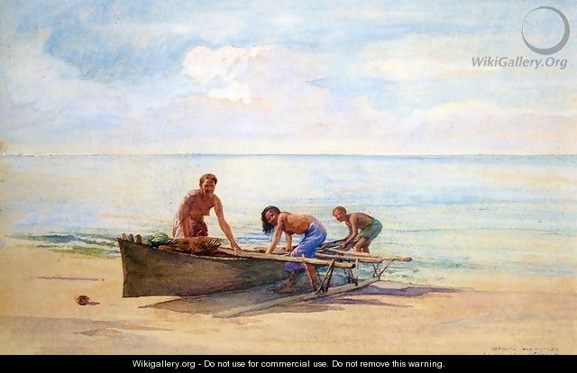 Women Drawing Up A Canoe Vaiala In Samoa Otaota Her Mother And A Neighbor - John La Farge