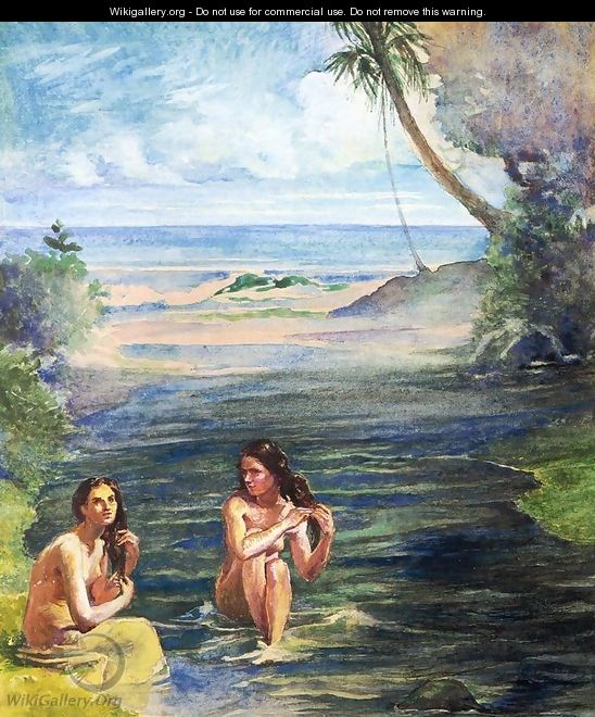 Women Bathing In Papara Riiver - John La Farge