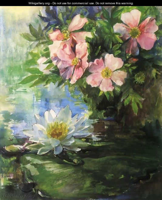 Wild Roses And Water Lily Study Of Sunlight - John La Farge