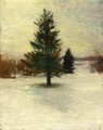 Snow Sketch Hillside With Cedars Evening - John La Farge
