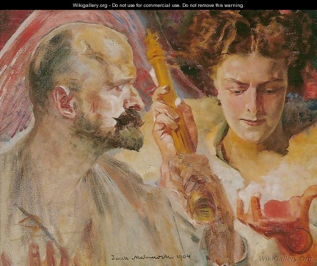 Self-Portrait with Muse Holding Sceptre and Orb - Jacek Malczewski