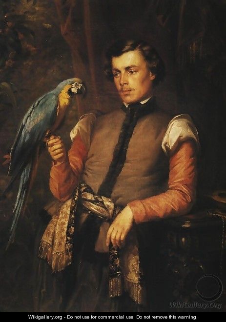 Nobleman with a Parrot - Jozef Simmler