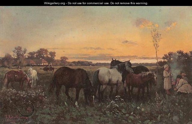 Grazing Horses - Thaddaus von Ajdukiewicz