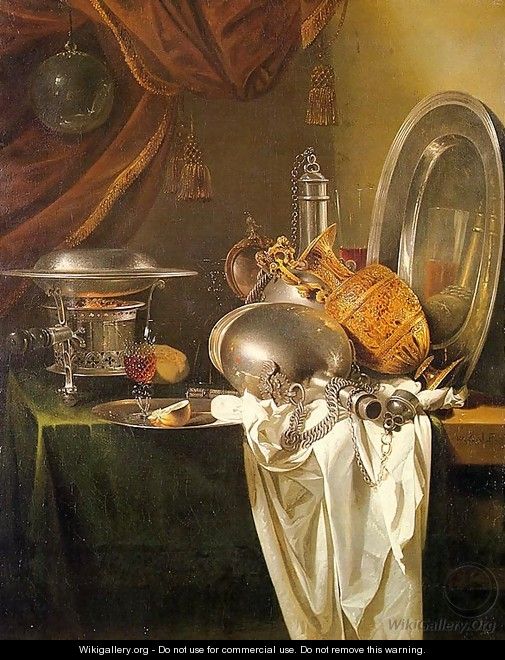 Still Life with Chafing Dish, Pewter, Gold, Silver, and Glassware - Willem Kalf Still Life with Chafing Dish, Pewter, Gold, Silver, and Glassware - Willem Kalf