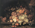 Fruit Still-Life with Squirrel and Goldfinch - Abraham Mignon