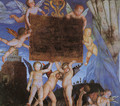 Camera degli Sposi, detail featuring Putti Holding Dedicatory Tablet - Andrea Mantegna
