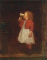 Little Girl with Red Jacket Drinking from Mug - Eastman Johnson