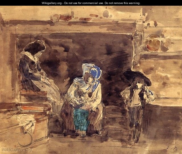 Breton Family by the Fireplace - Eugène Boudin