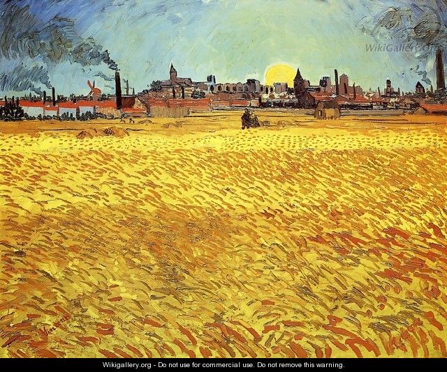 Summer Evening, Wheatfield with Setting sun - Vincent Van Gogh