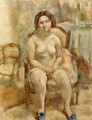 Seated Nude with Blue Slippers - Jules Pascin