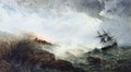 A Ship in Distress, with Figures n the Shore Firing a Rocket - Edward Duncan