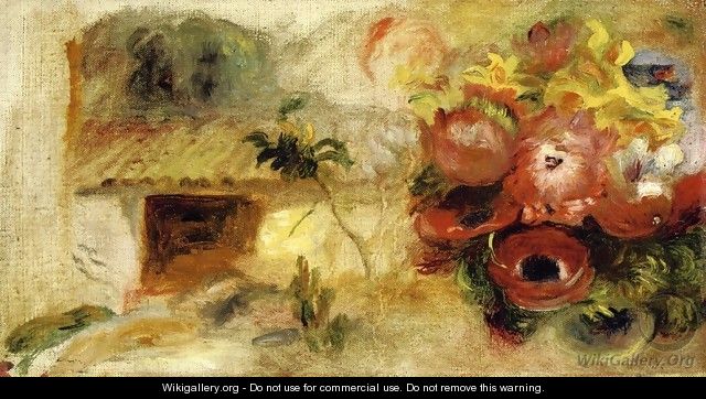 Small House, Buttercups and Diverse Flowers (study) - Pierre Auguste Renoir