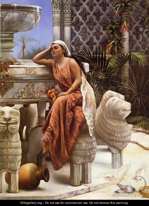 A Restful Moment by the Lion Fountain at the Alhambra, Spain - Margaret Murray Cookesley
