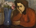 Pensive Woman with Vase of Flowers - Jozsef Rippl-Ronai