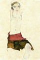 Semi-Nude with Colored skirt and Raised Arms - Egon Schiele