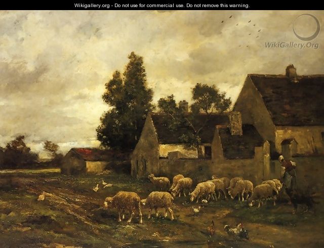 Shepherdess and Her Flock - Charles Émile Jacque