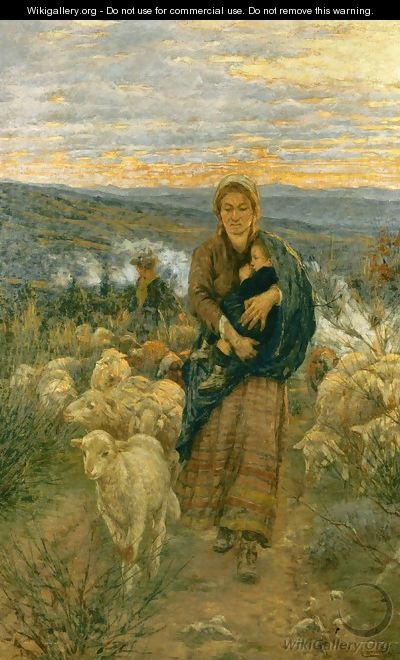 Shepherdess and Child in the Pasture - Nicolo Cannicci