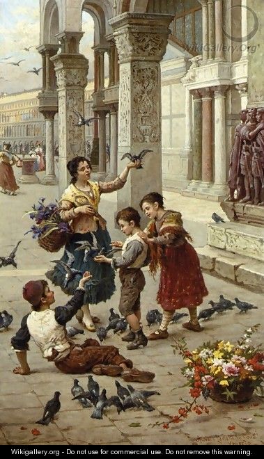 Feeding the Pigeons at Piazza St. Marco, Venice - Antonio Paoletti