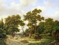 A Wooded Landscape with Travelers and A Horseman Conversing on a Track along a Pond - Marianus Adrianus Koekkoek